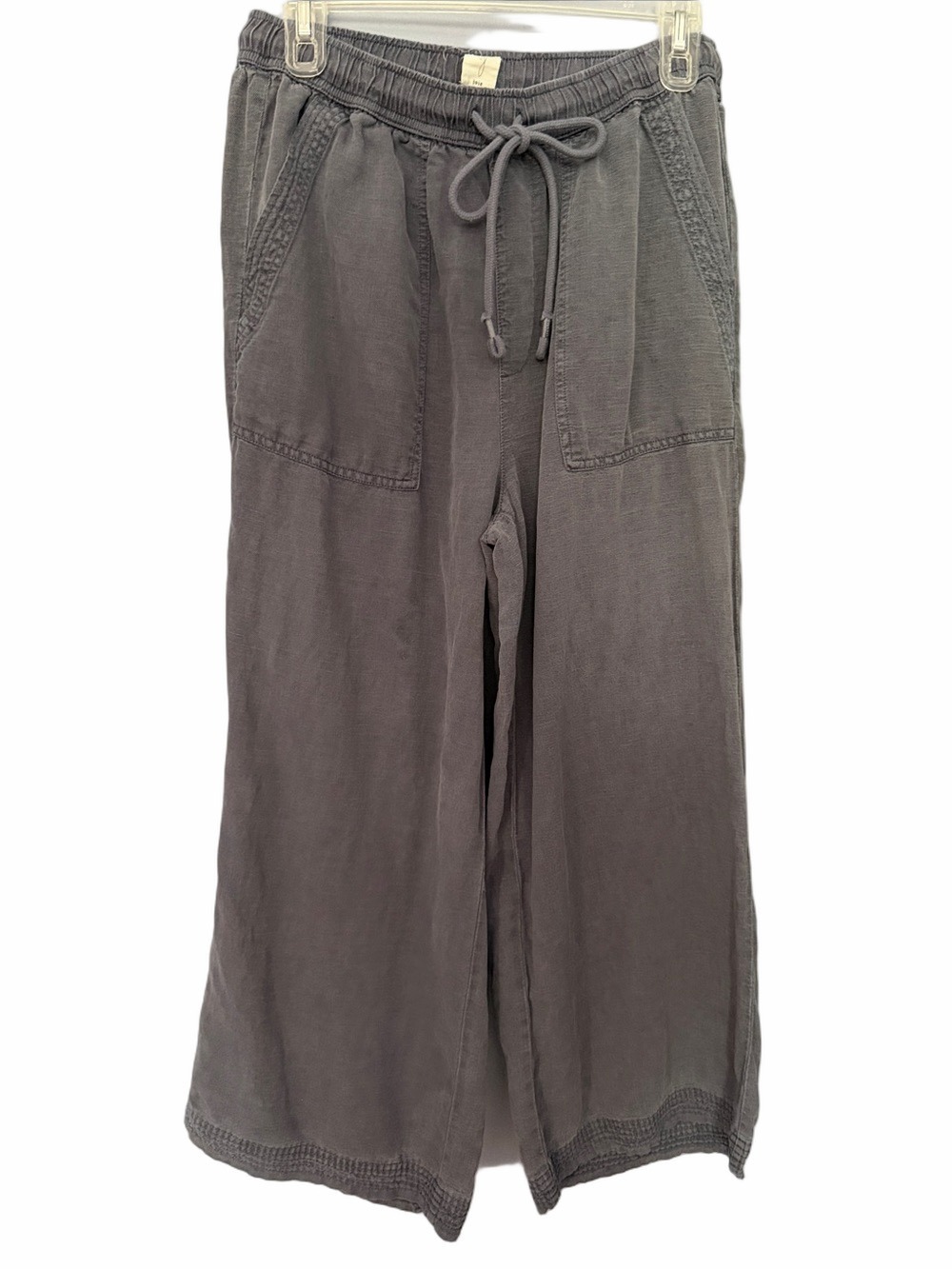 Wide Leg Linen Lyocell Blend Pants Medium Gray Blue Drawstring Relaxed - Picture 2 of 8